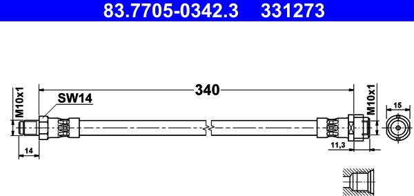 ATE 83.7705-0342.3 - Тормозной шланг autospares.lv