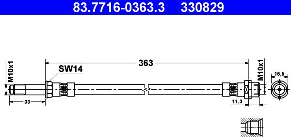 ATE 83.7716-0363.3 - Тормозной шланг autospares.lv