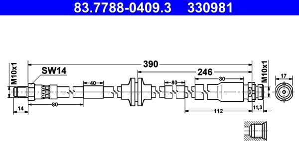 ATE 83.7788-0409.3 - Тормозной шланг autospares.lv