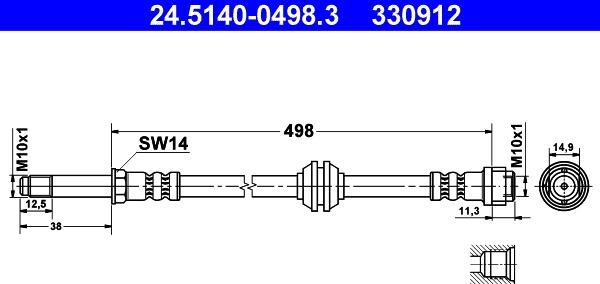 ATE 24.5140-0498.3 - Тормозной шланг autospares.lv