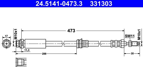 ATE 24.5141-0473.3 - Тормозной шланг autospares.lv