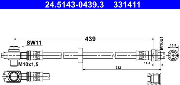 ATE 24.5143-0439.3 - Тормозной шланг autospares.lv