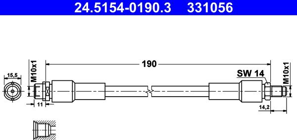 ATE 24.5154-0190.3 - Тормозной шланг autospares.lv