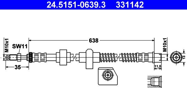 ATE 24.5151-0639.3 - Тормозной шланг autospares.lv