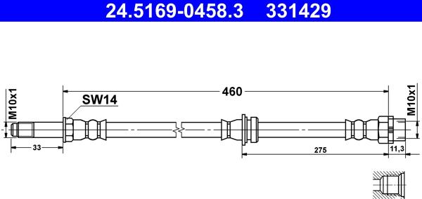 ATE 24.5169-0458.3 - Тормозной шланг autospares.lv