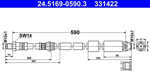 ATE 24.5169-0590.3 - Тормозной шланг autospares.lv