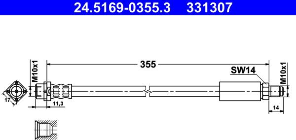 ATE 24.5169-0355.3 - Тормозной шланг autospares.lv