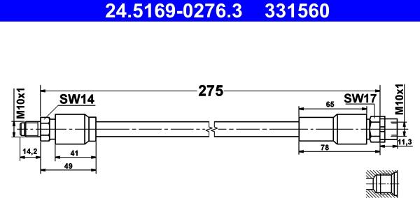 ATE 24.5169-0276.3 - Тормозной шланг autospares.lv