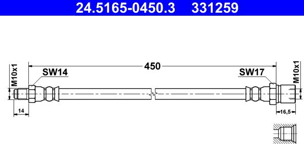 ATE 24.5165-0450.3 - Тормозной шланг autospares.lv