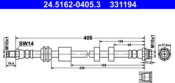 ATE 24.5162-0405.3 - Тормозной шланг autospares.lv