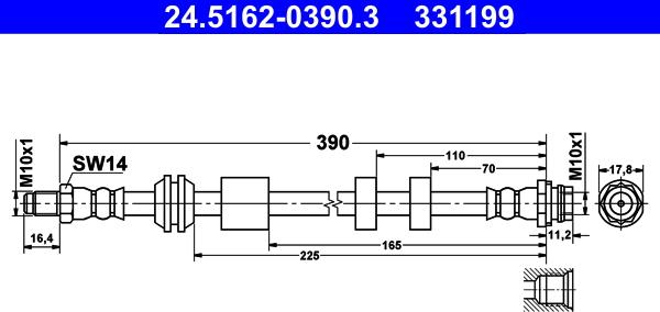 ATE 24.5162-0390.3 - Тормозной шланг autospares.lv