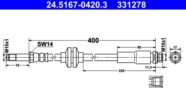 ATE 24.5167-0420.3 - Тормозной шланг autospares.lv