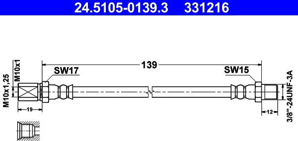 ATE 24.5105-0139.3 - Тормозной шланг autospares.lv