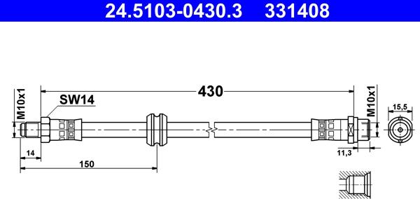 ATE 24.5103-0430.3 - Тормозной шланг autospares.lv