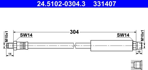 ATE 24.5102-0304.3 - Тормозной шланг autospares.lv