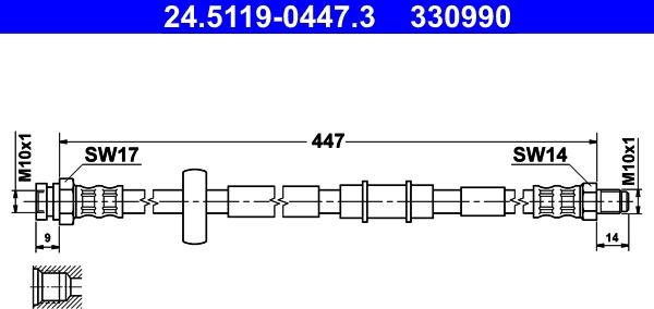 ATE 24.5119-0447.3 - Тормозной шланг autospares.lv