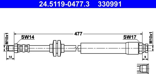 ATE 24.5119-0477.3 - Тормозной шланг autospares.lv