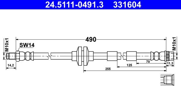 ATE 24.5111-0491.3 - Тормозной шланг autospares.lv