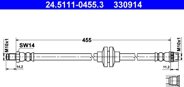 ATE 24.5111-0455.3 - Тормозной шланг autospares.lv