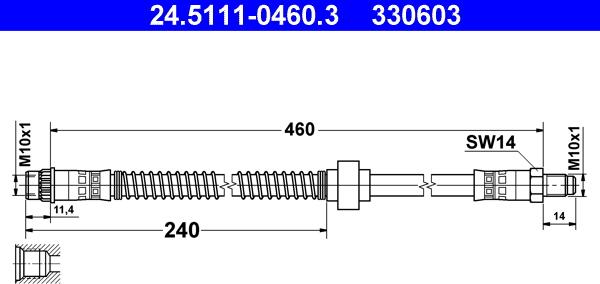 ATE 24.5111-0460.3 - Тормозной шланг autospares.lv