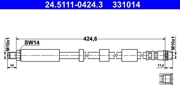 ATE 24.5111-0424.3 - Тормозной шланг autospares.lv