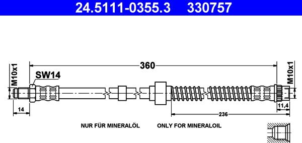 ATE 24.5111-0355.3 - Тормозной шланг autospares.lv