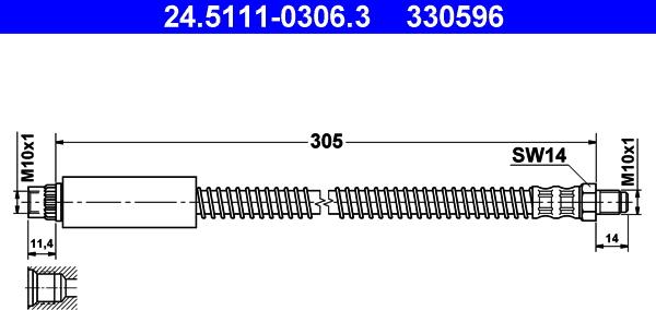 ATE 24.5111-0306.3 - Тормозной шланг autospares.lv