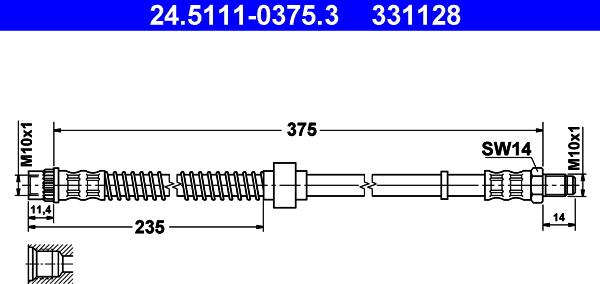 ATE 24.5111-0375.3 - Тормозной шланг autospares.lv