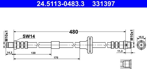 ATE 24.5113-0483.3 - Тормозной шланг autospares.lv