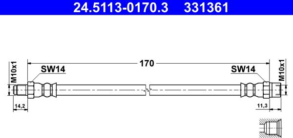 ATE 24.5113-0170.3 - Тормозной шланг autospares.lv