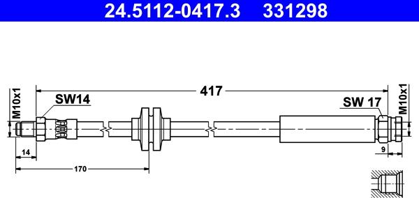 ATE 24.5112-0417.3 - Тормозной шланг autospares.lv