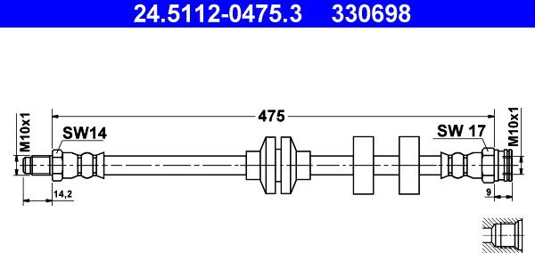 ATE 24.5112-0475.3 - Тормозной шланг autospares.lv