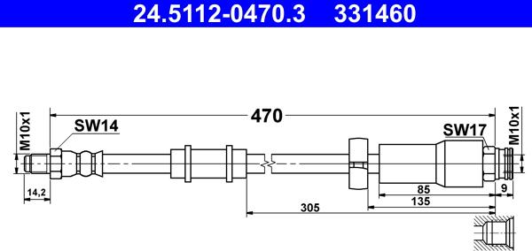 ATE 24.5112-0470.3 - Тормозной шланг autospares.lv