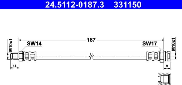 ATE 24.5112-0187.3 - Тормозной шланг autospares.lv