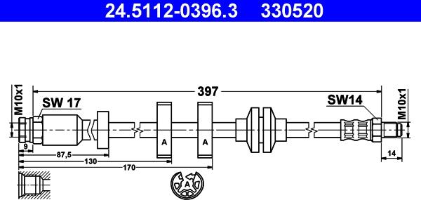 ATE 24.5112-0396.3 - Тормозной шланг autospares.lv