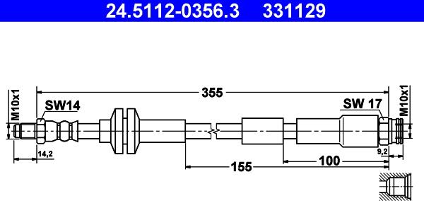 ATE 24.5112-0356.3 - Тормозной шланг autospares.lv