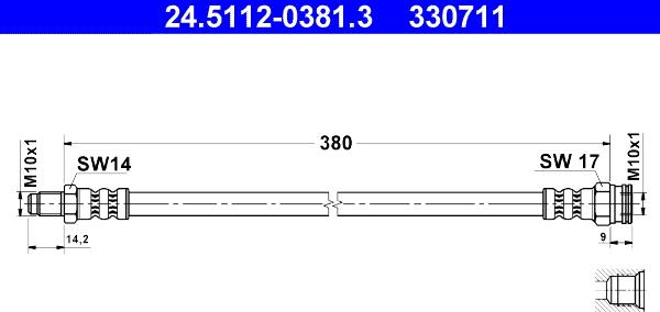 ATE 24.5112-0381.3 - Тормозной шланг autospares.lv