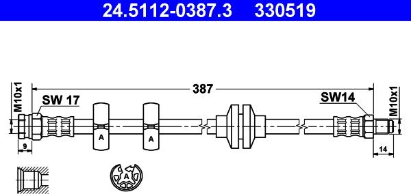 ATE 24.5112-0387.3 - Тормозной шланг autospares.lv