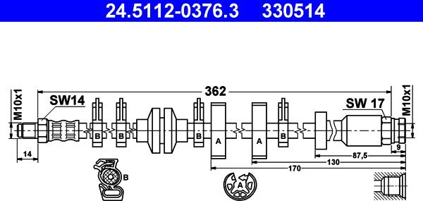 ATE 24.5112-0376.3 - Тормозной шланг autospares.lv