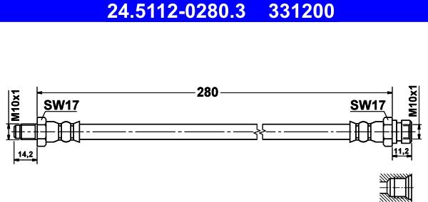 ATE 24.5112-0280.3 - Тормозной шланг autospares.lv