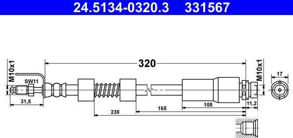 ATE 24.5134-0320.3 - Тормозной шланг autospares.lv