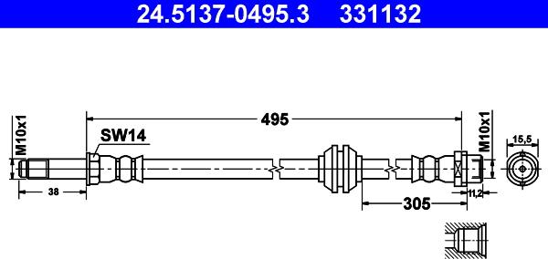 ATE 24.5137-0495.3 - Тормозной шланг autospares.lv