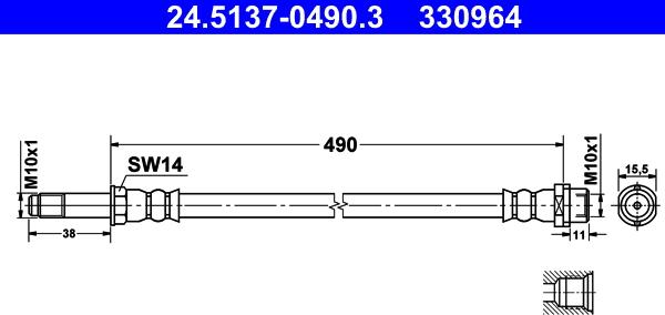 ATE 24.5137-0490.3 - Тормозной шланг autospares.lv