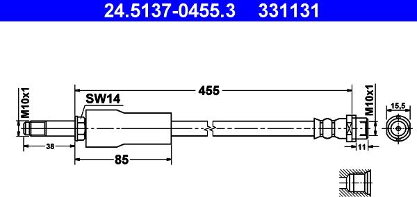 ATE 24.5137-0455.3 - Тормозной шланг autospares.lv