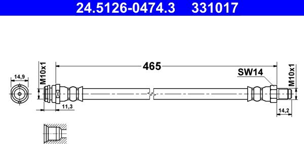 ATE 24.5126-0474.3 - Тормозной шланг autospares.lv