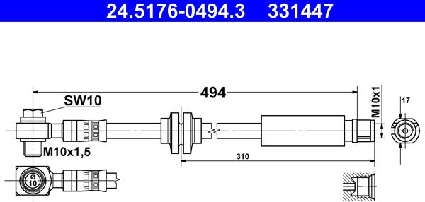 ATE 24.5176-0494.3 - Тормозной шланг autospares.lv