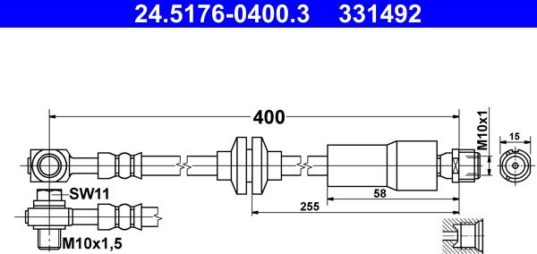 ATE 24.5176-0400.3 - Тормозной шланг autospares.lv