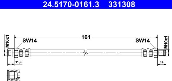 ATE 24.5170-0161.3 - Тормозной шланг autospares.lv