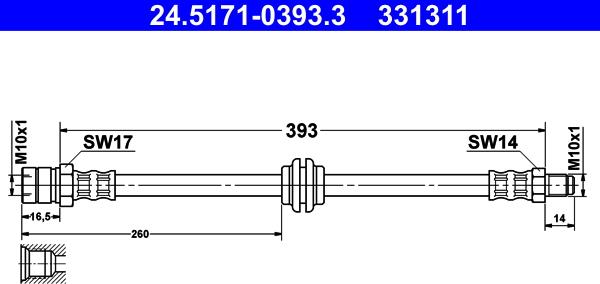 ATE 24.5171-0393.3 - Тормозной шланг autospares.lv