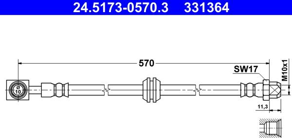 ATE 24.5173-0570.3 - Тормозной шланг autospares.lv